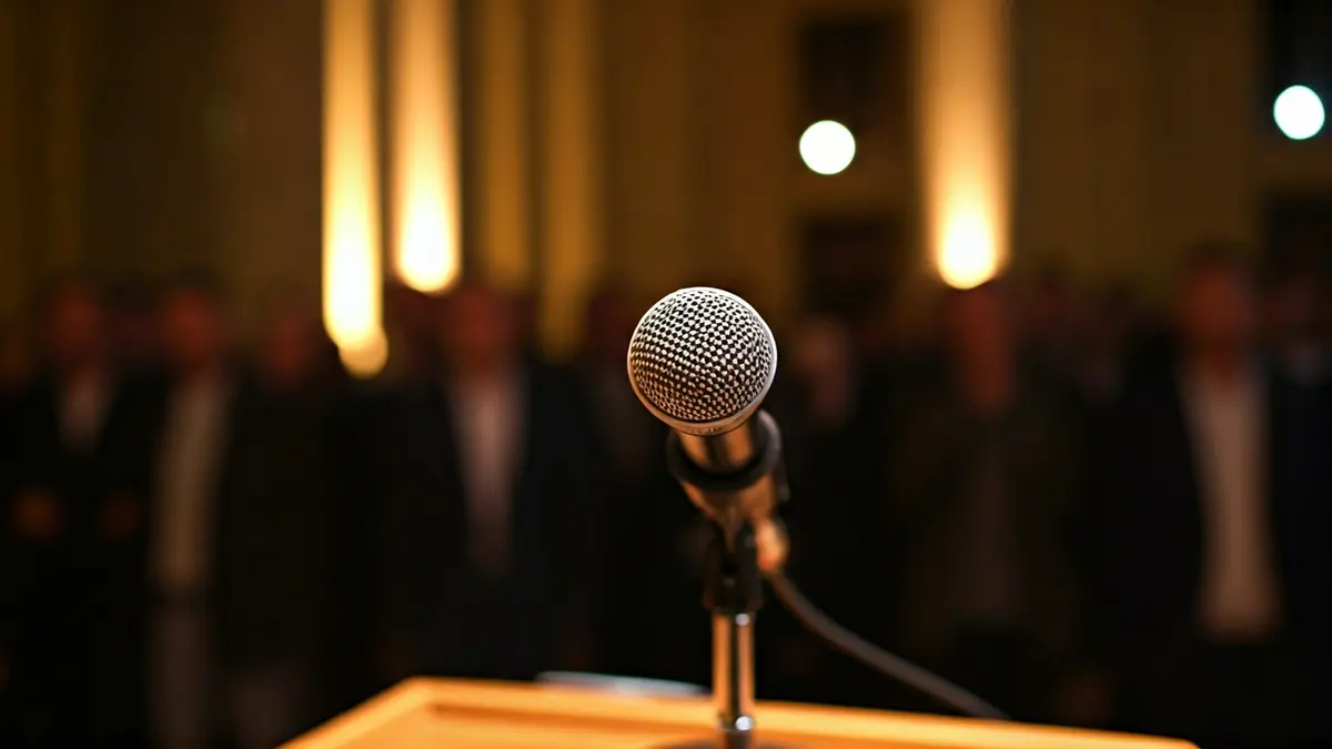 Imagen genérica de un micrófono en un podio, simbolizando la voz y la expresión.