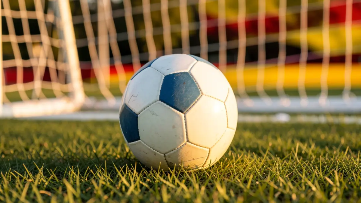 Imagen genérica de un balón de fútbol sobre césped con la red de portería desenfocada.