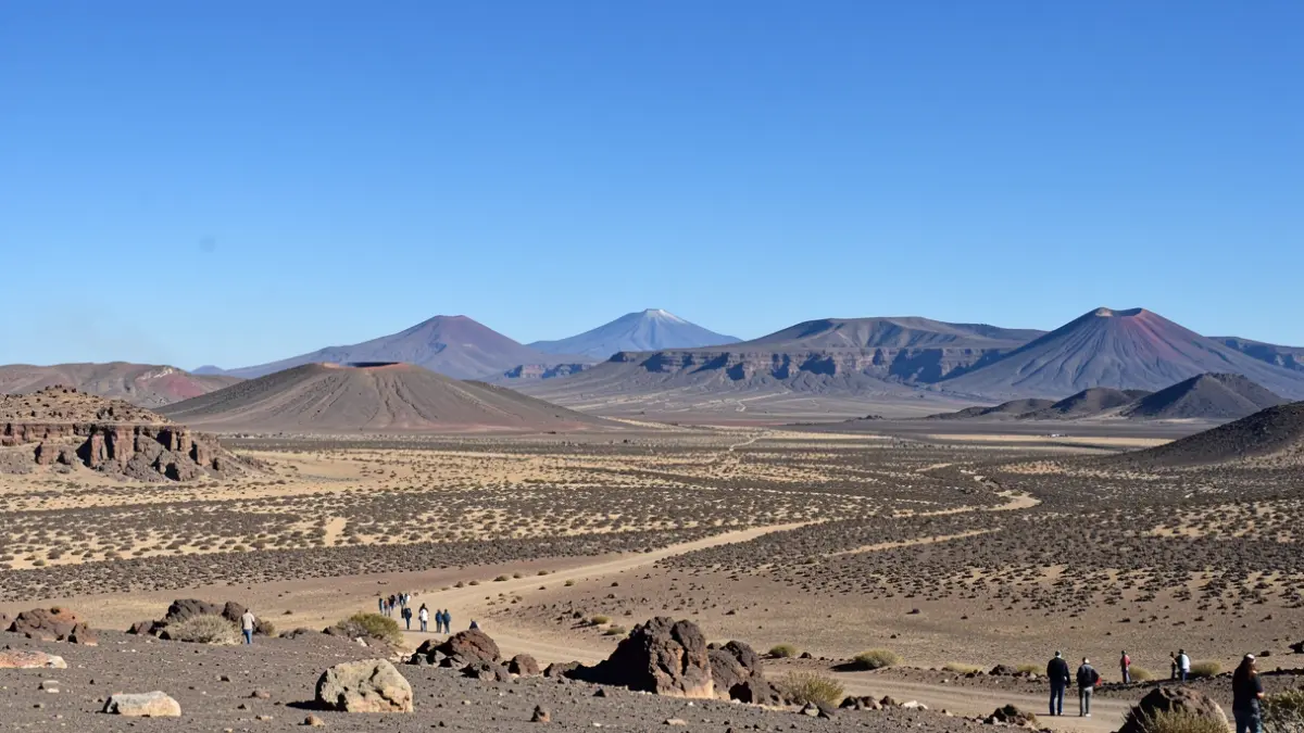 Paisaje volcánico canario bajo un sol abrasador, indicando altas temperaturas.