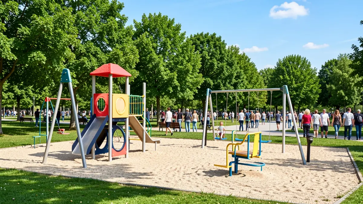 Imagen de un parque infantil renovado en Gáldar con juegos modernos y accesibles.